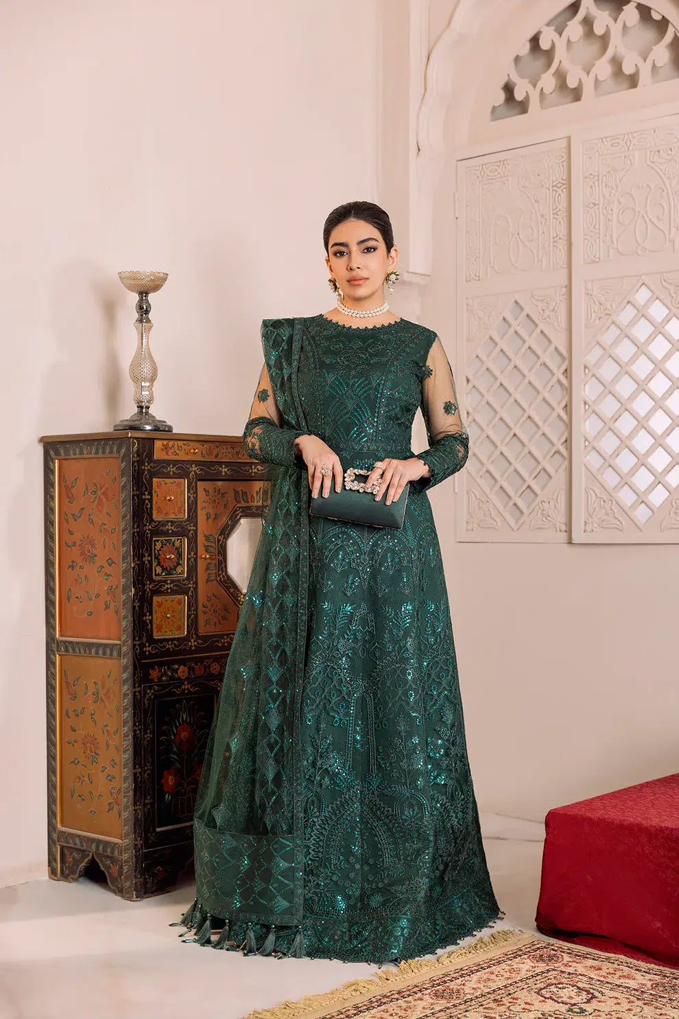Alizeh | Dua Formals 23 | DUA-V01D05A- RYAN ( GREEN ) - by - Libasekhas UK - Registered Vendor of : Alizeh - 100% Original Designer Dresss