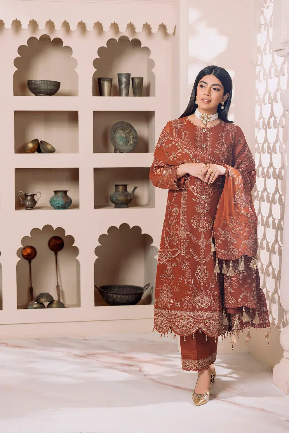 Alizeh | Dua Formals 23 | DUA-V01D02A- LYRA ( RUST ) - by - Libasekhas UK - Registered Vendor of : Alizeh - 100% Original Designer Dresss