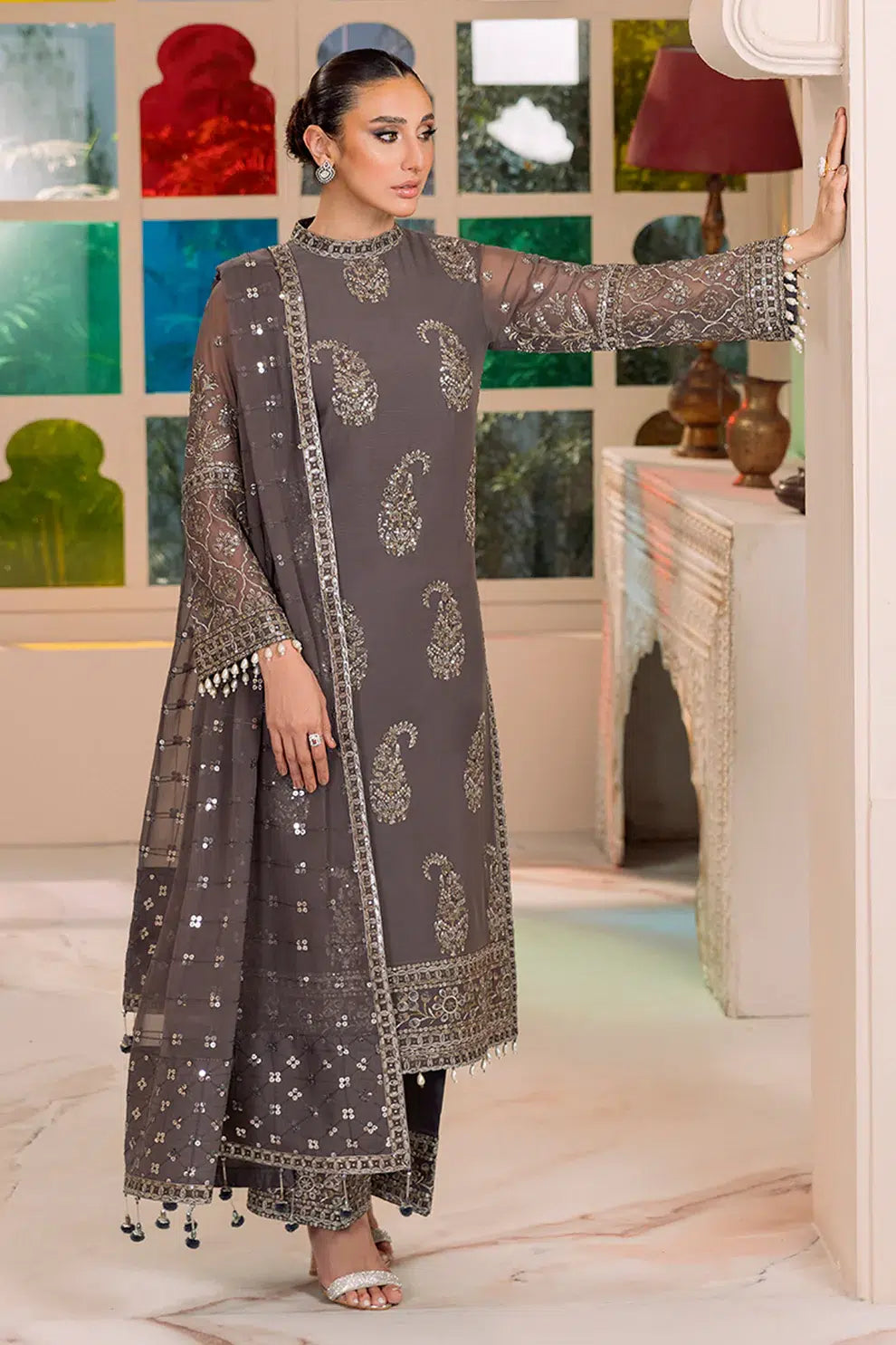 Alizeh | Dua Formals 23 | DUA-V01D06B- AMAYA ( GREY ) - by - Libasekhas UK - Registered Vendor of : Alizeh - 100% Original Designer Dresss