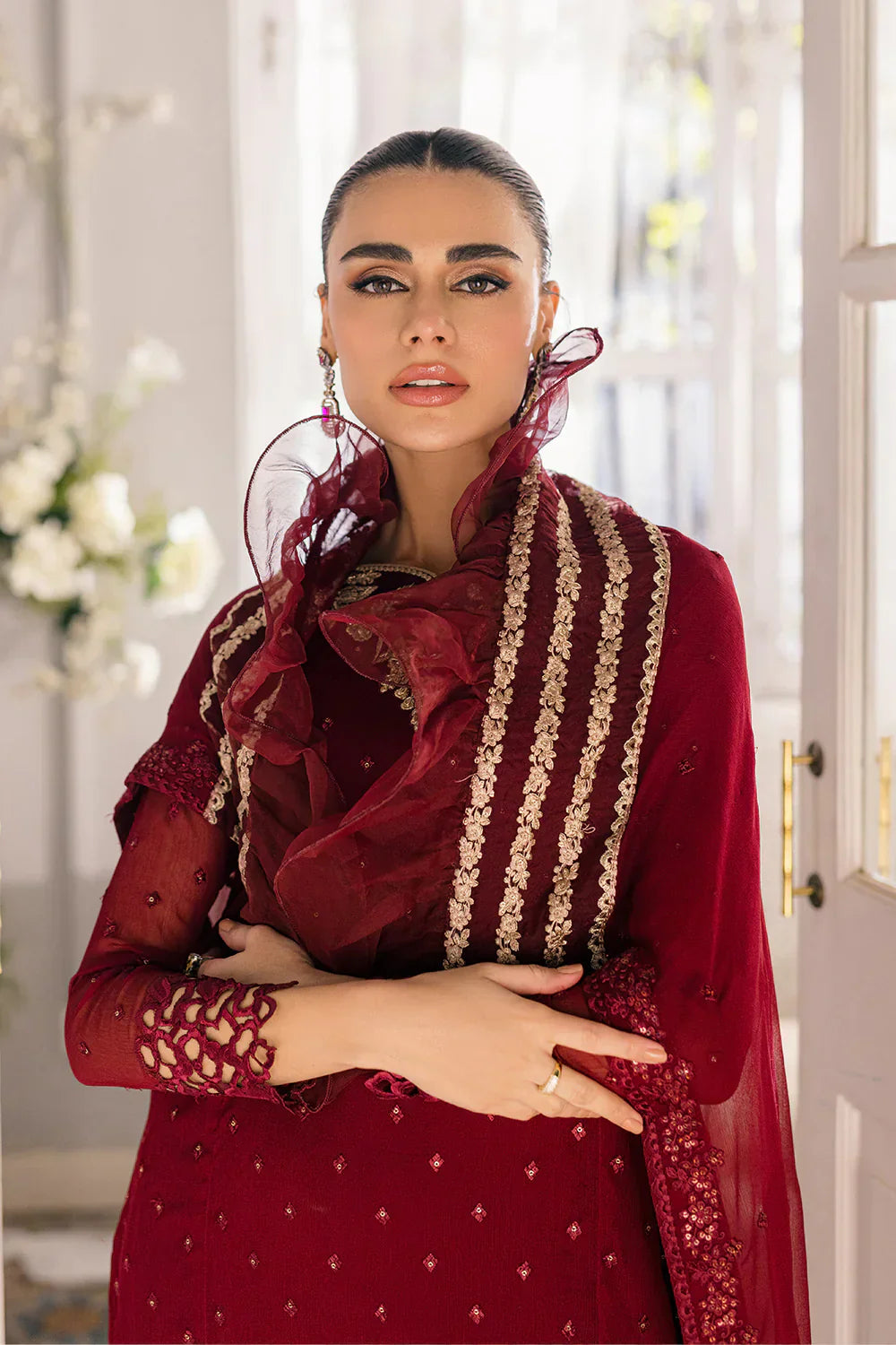 Azure | Ensembles Embroidered Formals | Garnet Glam - by - Libasekhas UK - Registered Vendor of : Azure - 100% Original Designer Dresss