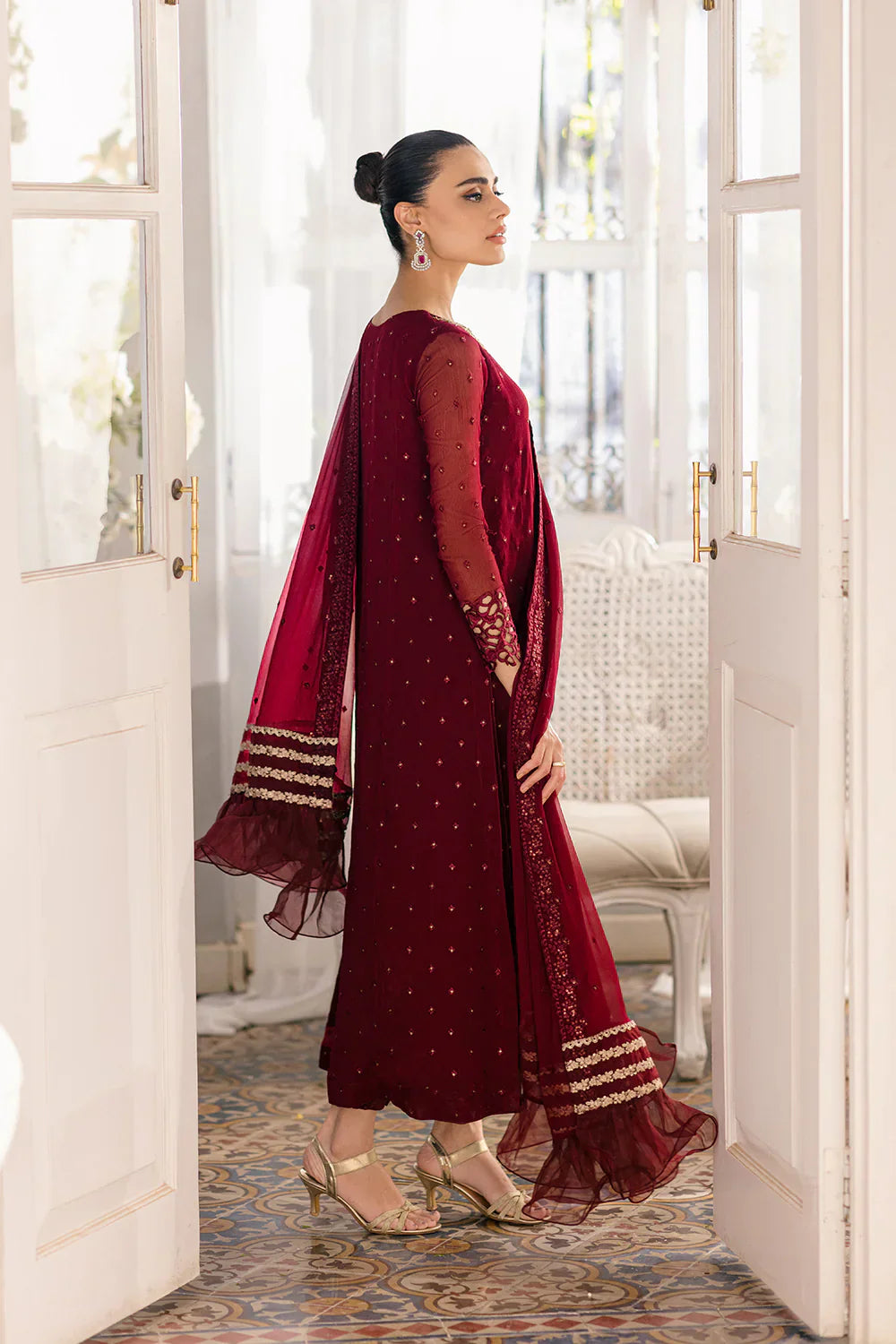 Azure | Ensembles Embroidered Formals | Garnet Glam - by - Libasekhas UK - Registered Vendor of : Azure - 100% Original Designer Dresss