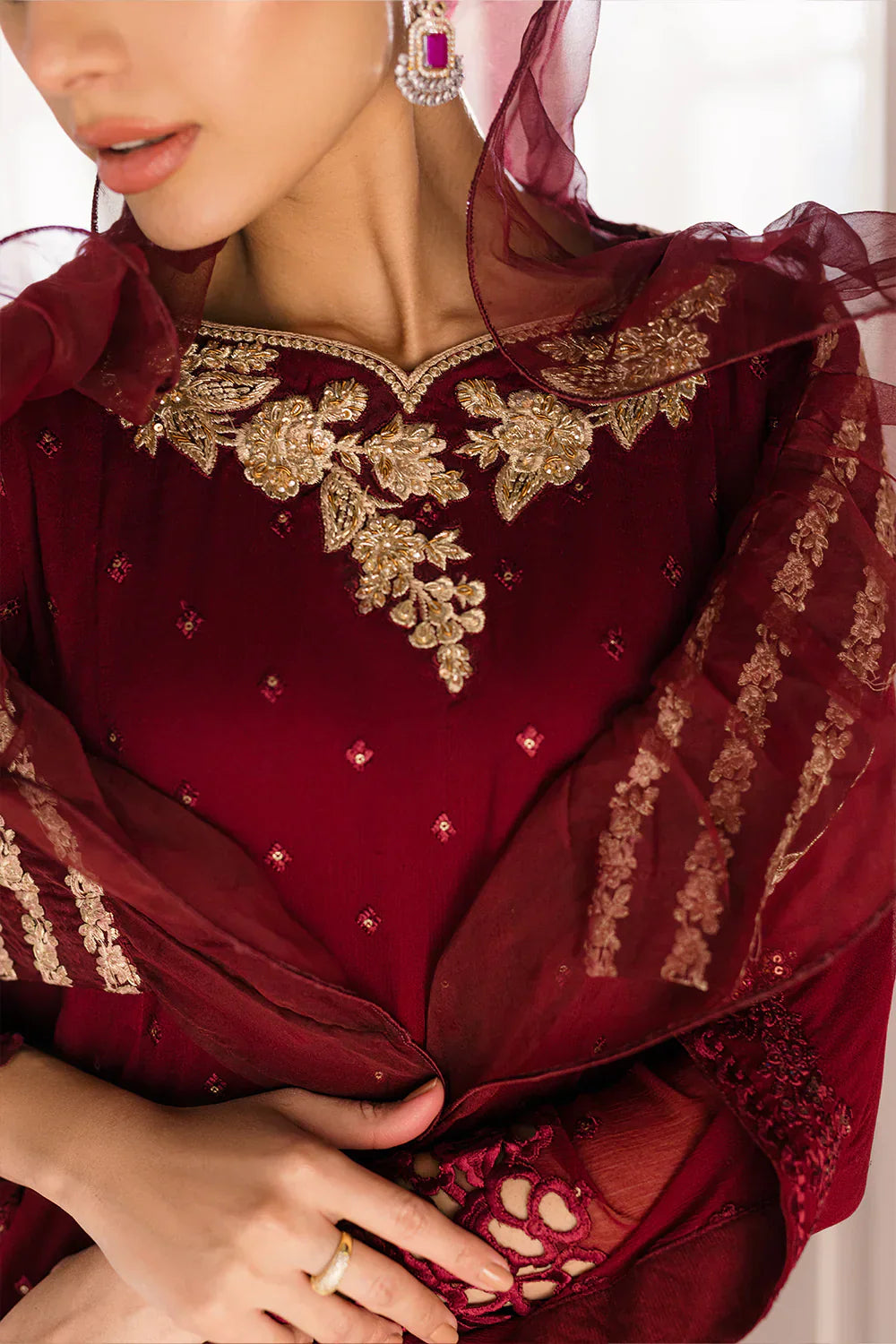 Azure | Ensembles Embroidered Formals | Garnet Glam - by - Libasekhas UK - Registered Vendor of : Azure - 100% Original Designer Dresss