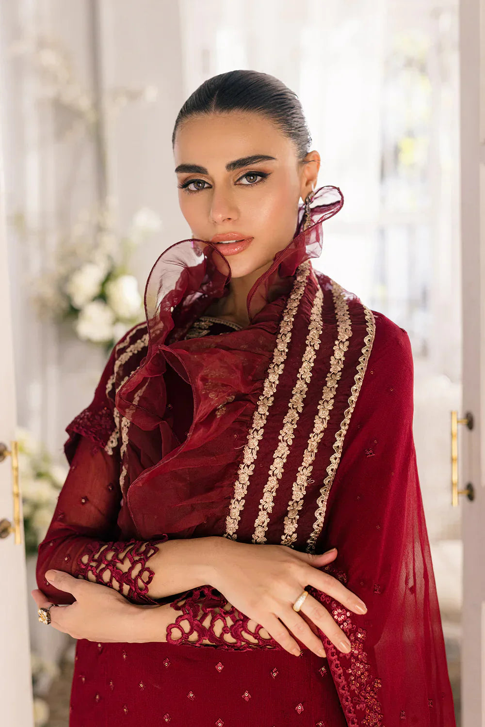 Azure | Ensembles Embroidered Formals | Garnet Glam - by - Libasekhas UK - Registered Vendor of : Azure - 100% Original Designer Dresss