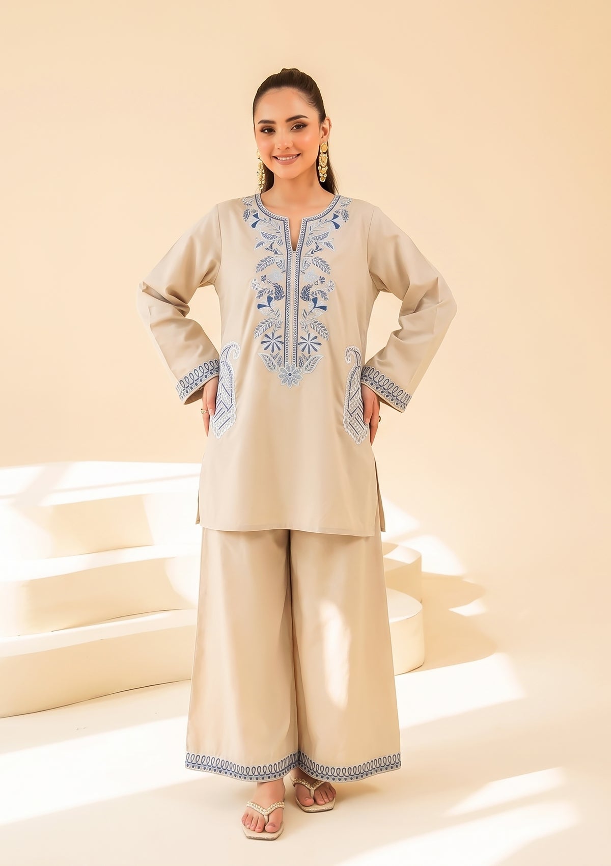 Faiza Faisal | FNF Cords Edit |BEIGE COBALT - by Libasekhas UK - Registered Vendor of : Faiza Faisal - 100% Original Designer Dress