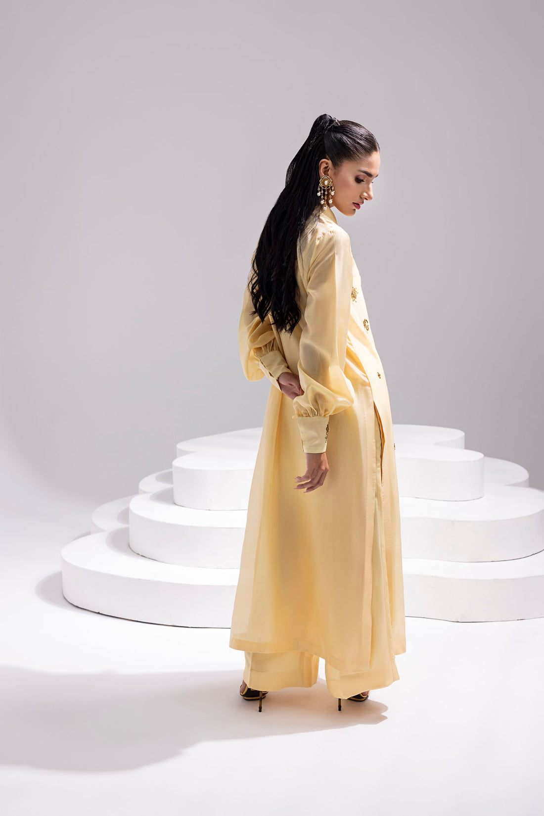 Amani | Aira Festive Wear | ALARA- Hand Embellished Butter Silk Shirt with Wide-Leg Trousers - by Libasekhas UK - Registered Vendor of : Amani - 100% Original Designer Dress