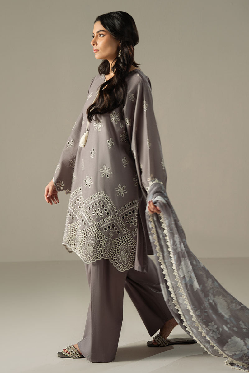 Cross Stitch | Chikankari Lawn 25 | WHISPER ASH - by - Libasekhas UK - Registered Vendor of : Cross Stitch - 100% Original Designer Dresss