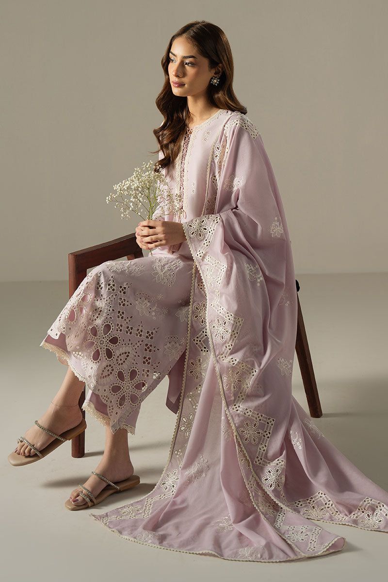 Cross Stitch | Chikankari Lawn 25 | LILAC BLOOM - by - Libasekhas UK - Registered Vendor of : Cross Stitch - 100% Original Designer Dresss
