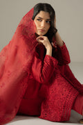 Cross Stitch | Chikankari Lawn 25 | CARMINE GRIS - by - Libasekhas UK - Registered Vendor of : Cross Stitch - 100% Original Designer Dresss