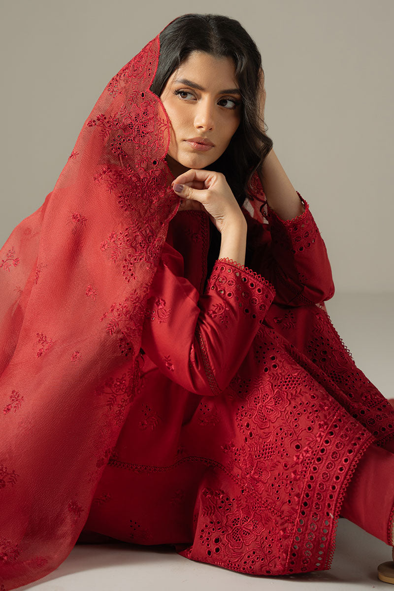 Cross Stitch | Chikankari Lawn 25 | CARMINE GRIS - by - Libasekhas UK - Registered Vendor of : Cross Stitch - 100% Original Designer Dresss