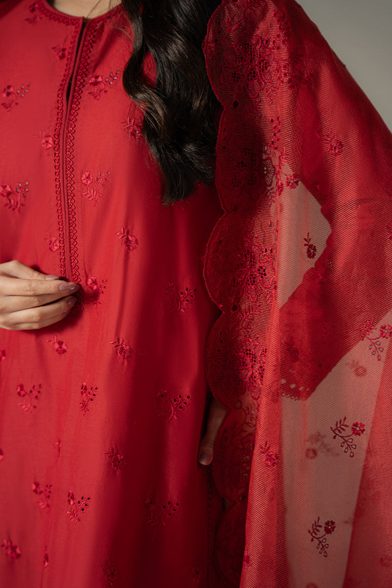 Cross Stitch | Chikankari Lawn 25 | CARMINE GRIS - by - Libasekhas UK - Registered Vendor of : Cross Stitch - 100% Original Designer Dresss
