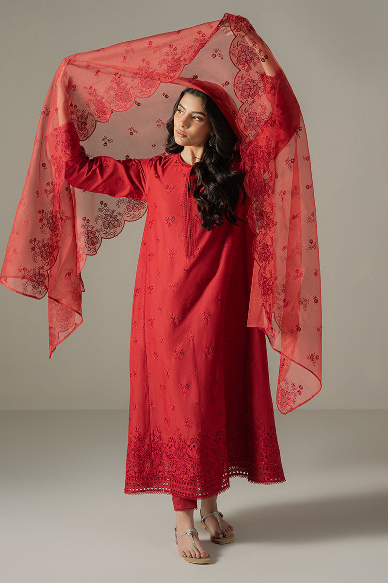 Cross Stitch | Chikankari Lawn 25 | CARMINE GRIS - by - Libasekhas UK - Registered Vendor of : Cross Stitch - 100% Original Designer Dresss