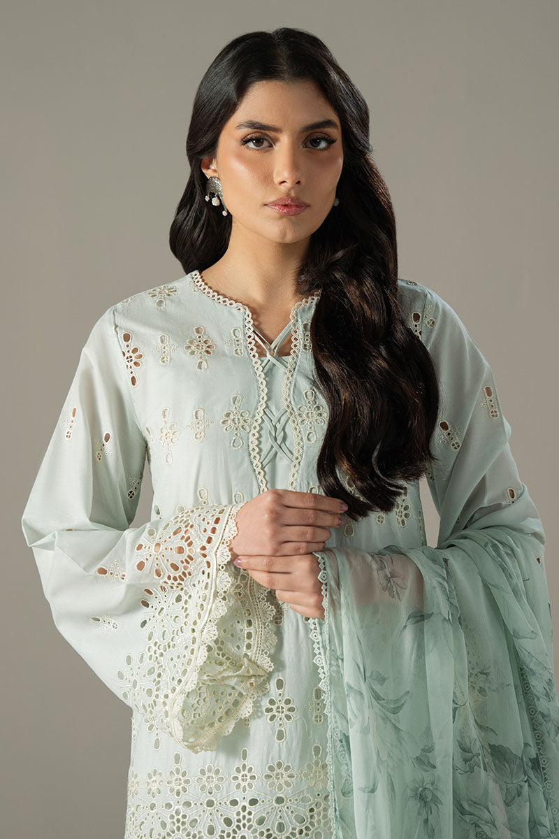 Cross Stitch | Chikankari Lawn 25 | BLUE AURA - by - Libasekhas UK - Registered Vendor of : Cross Stitch - 100% Original Designer Dresss