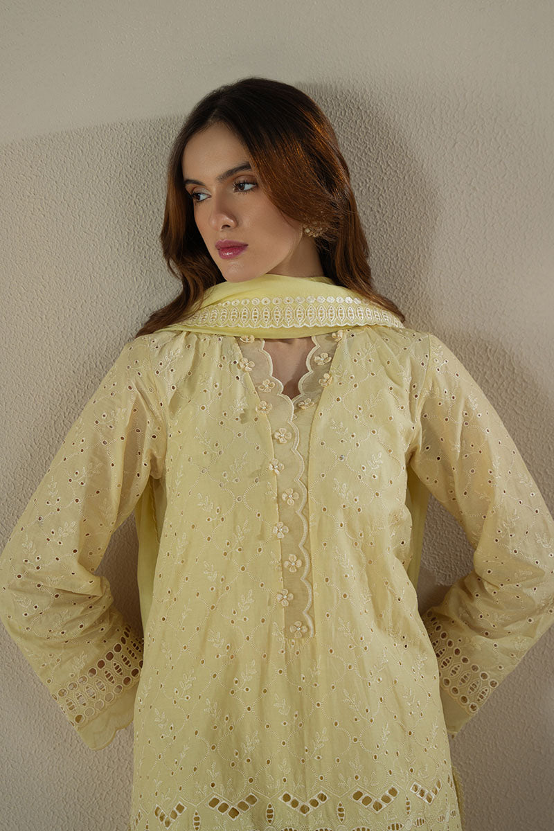 Cross Stitch | Chikankari Lawn 25 | LEMON ZEST - by - Libasekhas UK - Registered Vendor of : Cross Stitch - 100% Original Designer Dresss