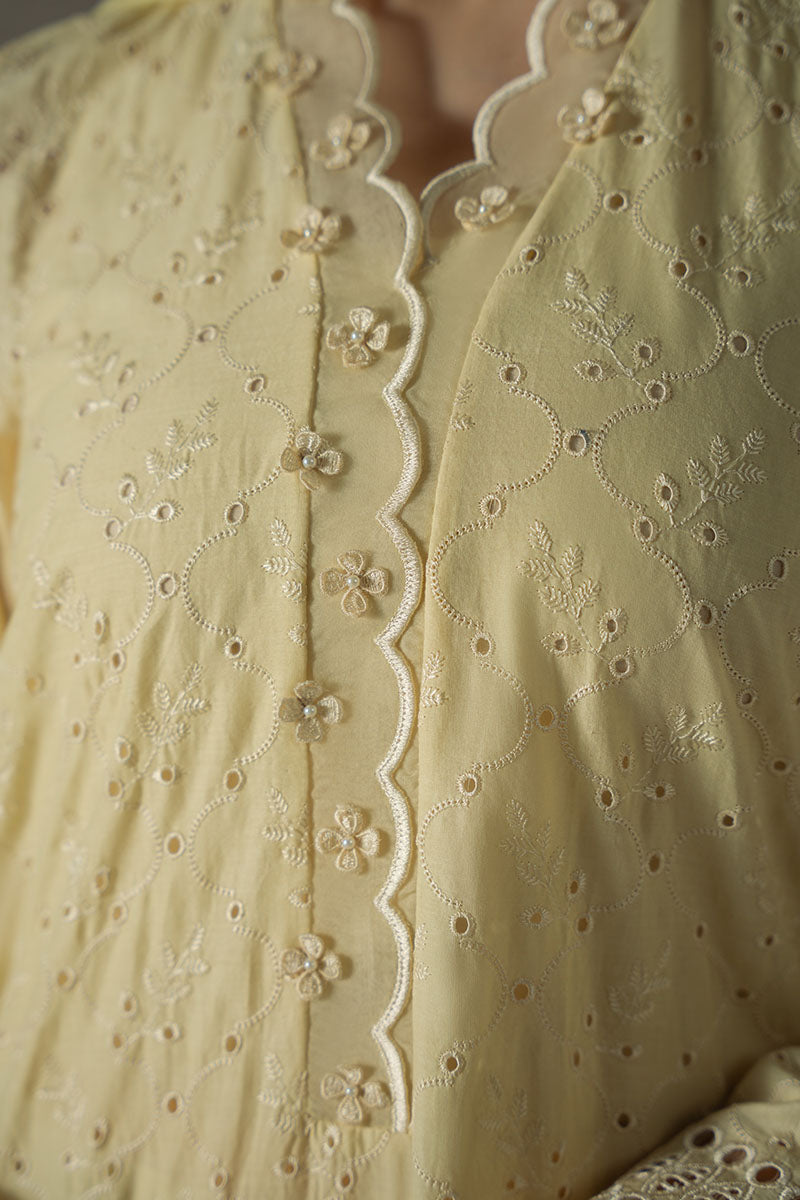 Cross Stitch | Chikankari Lawn 25 | LEMON ZEST - by - Libasekhas UK - Registered Vendor of : Cross Stitch - 100% Original Designer Dresss