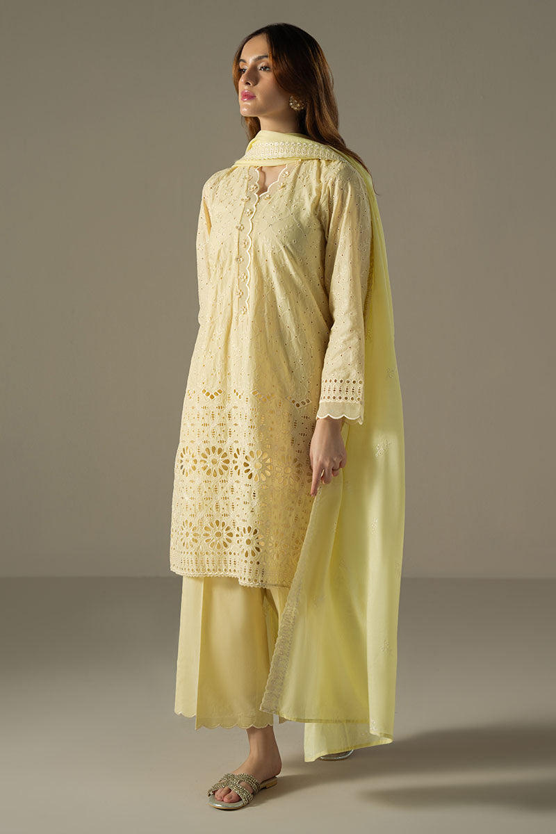 Cross Stitch | Chikankari Lawn 25 | LEMON ZEST - by - Libasekhas UK - Registered Vendor of : Cross Stitch - 100% Original Designer Dresss