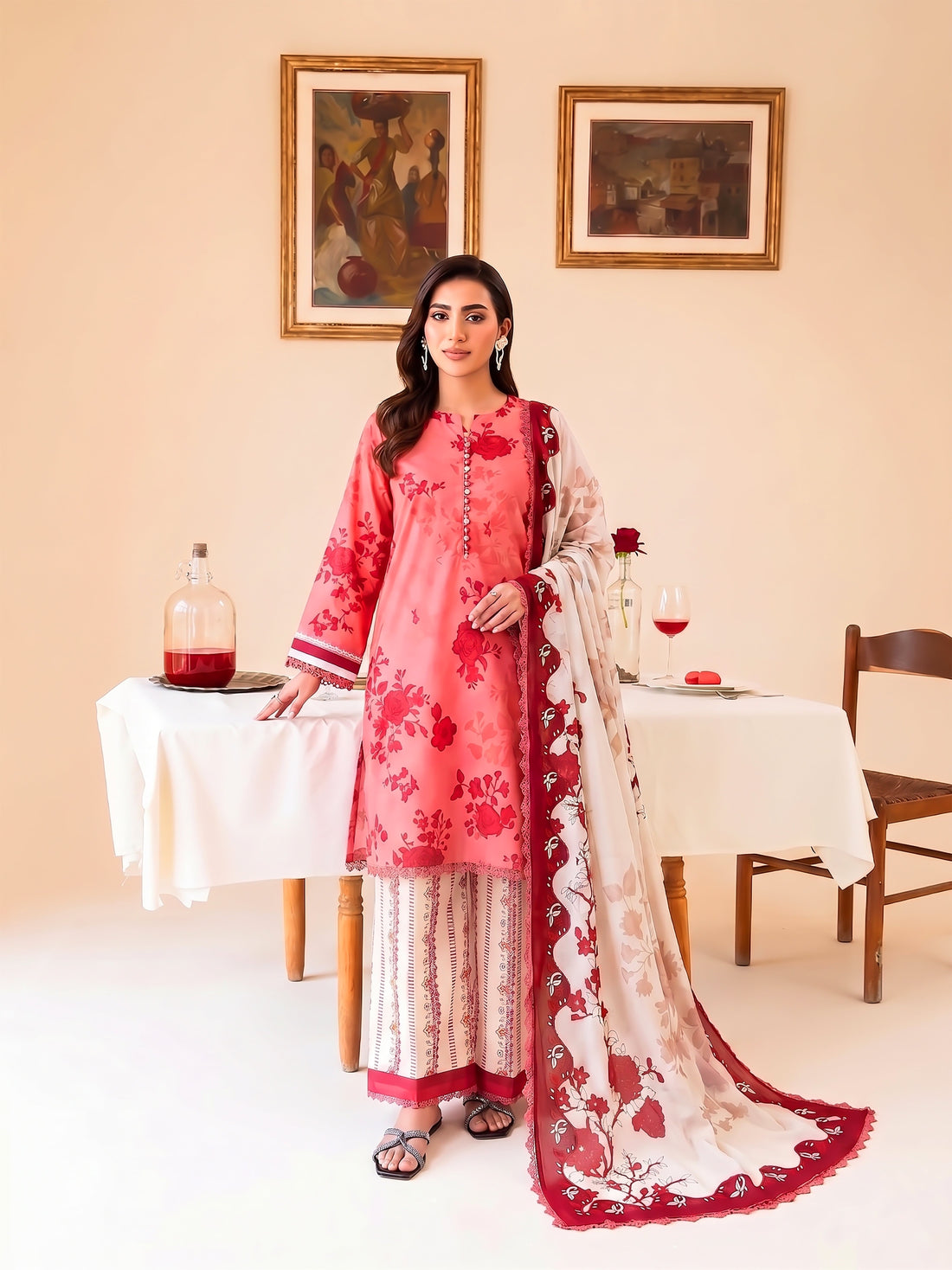 Faiza Faisal | FNF Printed Lawn | CORAL ROSE - by Libasekhas UK - Registered Vendor of : Faiza Faisal - 100% Original Designer Dress