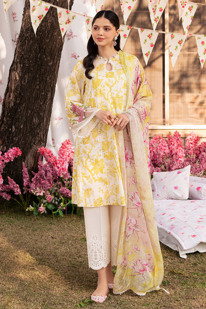 Cross Stitch | Eid Lawn 24 | IVORY GARLAND - by - Libasekhas UK - Registered Vendor of : Cross Stitch - 100% Original Designer Dresss