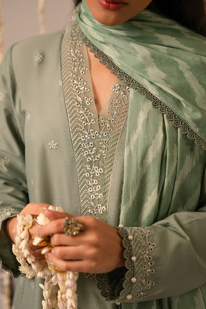 Cross Stitch | Mahiri Embroidered Collection 24 | Sage Green - by - Libasekhas UK - Registered Vendor of : Cross Stitch - 100% Original Designer Dresss
