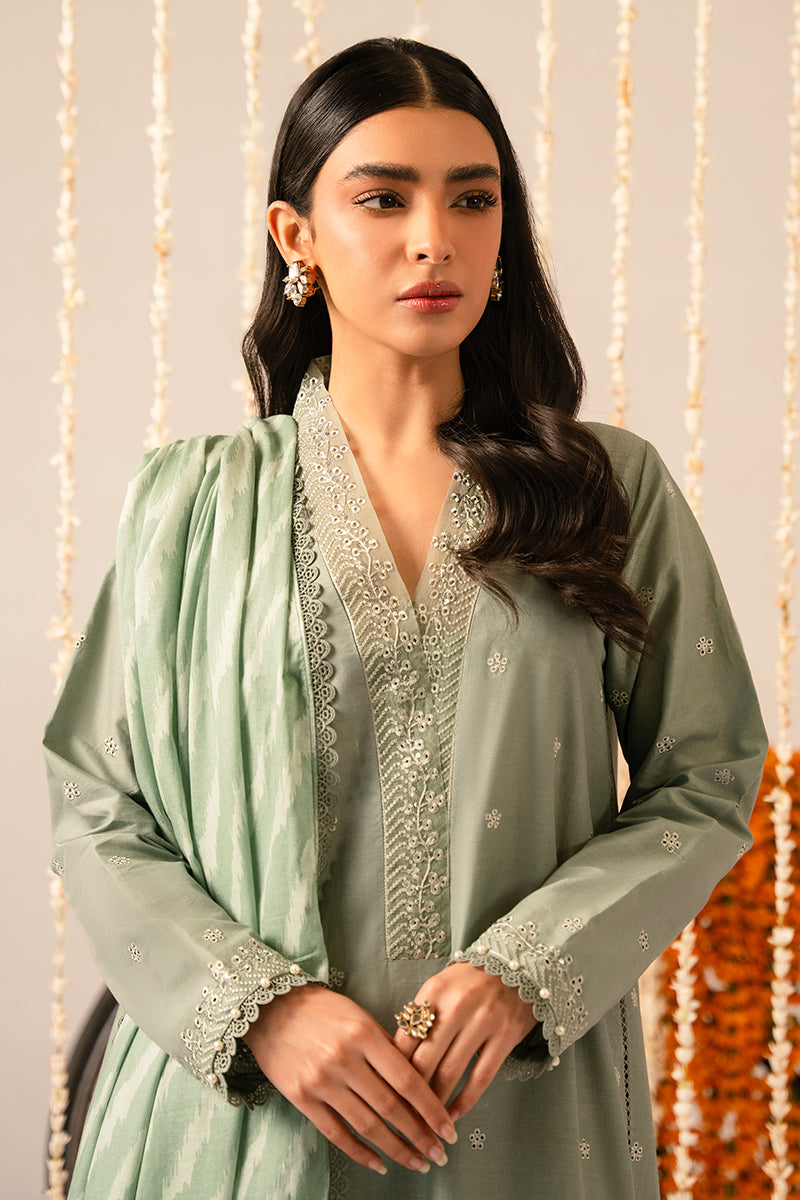 Cross Stitch | Mahiri Embroidered Collection 24 | Sage Green - by - Libasekhas UK - Registered Vendor of : Cross Stitch - 100% Original Designer Dresss