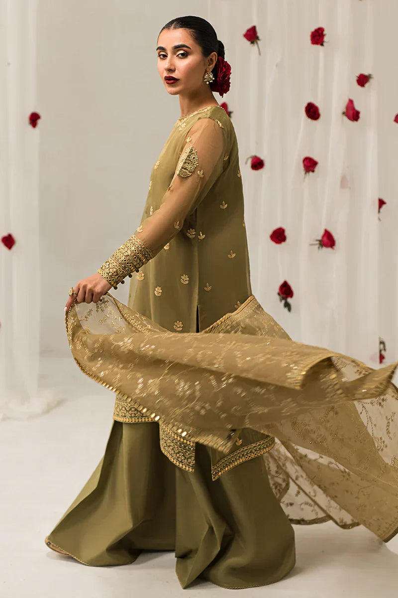 Cross Stitch | Luxe Atelier 24 | Olive Gleam - by - Libasekhas UK - Registered Vendor of : Cross Stitch - 100% Original Designer Dresss