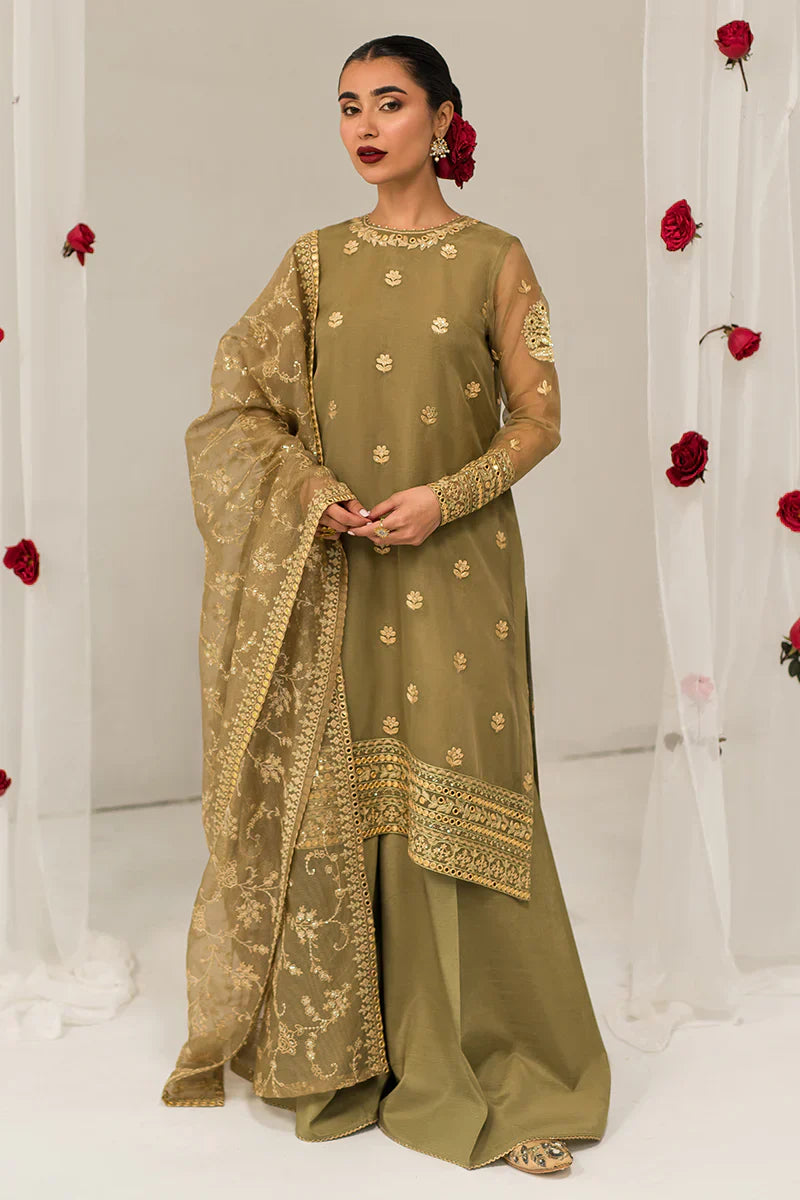Cross Stitch | Luxe Atelier 24 | Olive Gleam - by - Libasekhas UK - Registered Vendor of : Cross Stitch - 100% Original Designer Dresss