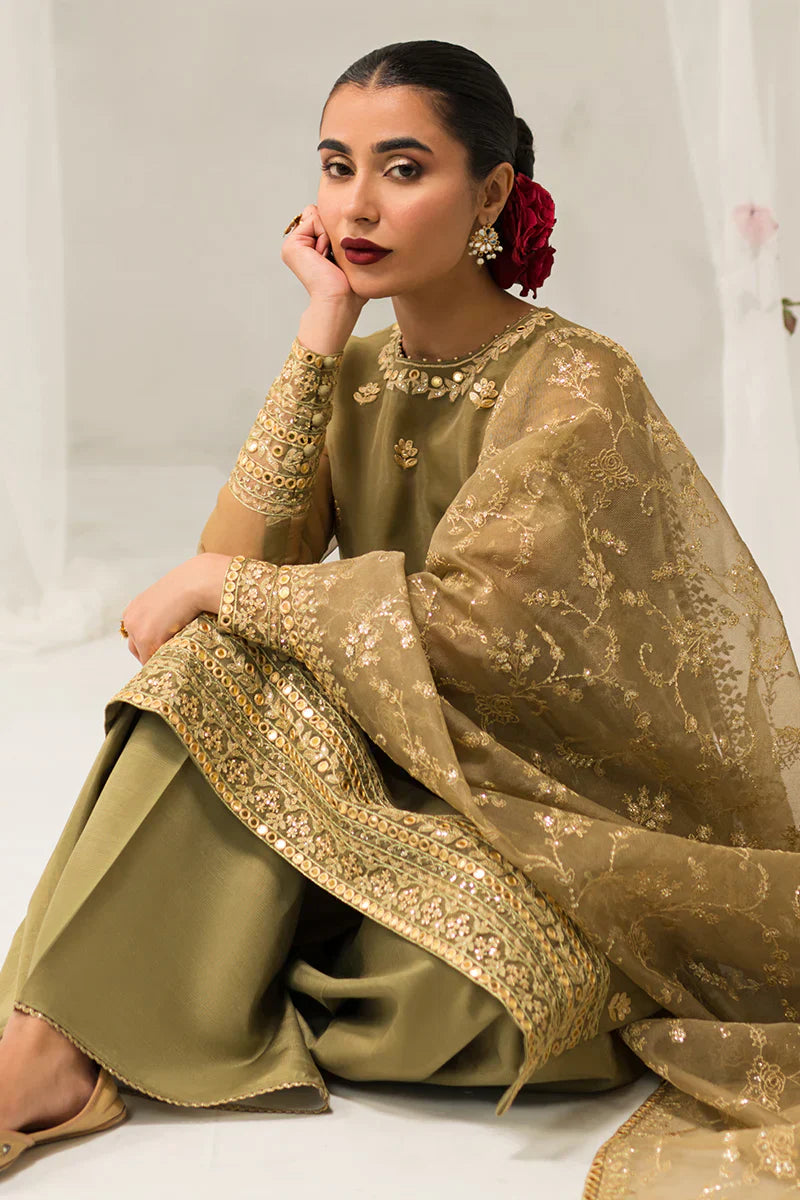 Cross Stitch | Luxe Atelier 24 | Olive Gleam - by - Libasekhas UK - Registered Vendor of : Cross Stitch - 100% Original Designer Dresss