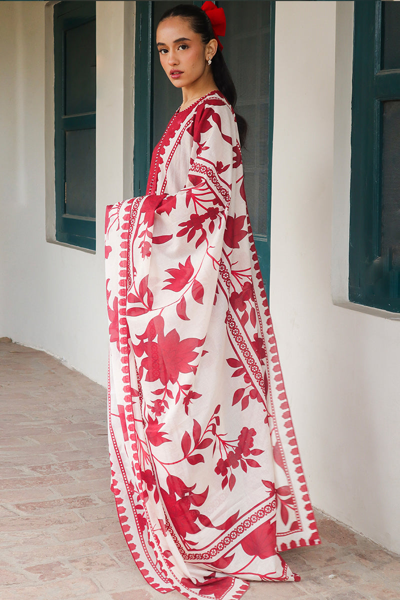 Cross Stitch | Printed Lawn | SCARLET SAGE - by - Libasekhas UK - Registered Vendor of : Cross Stitch - 100% Original Designer Dresss