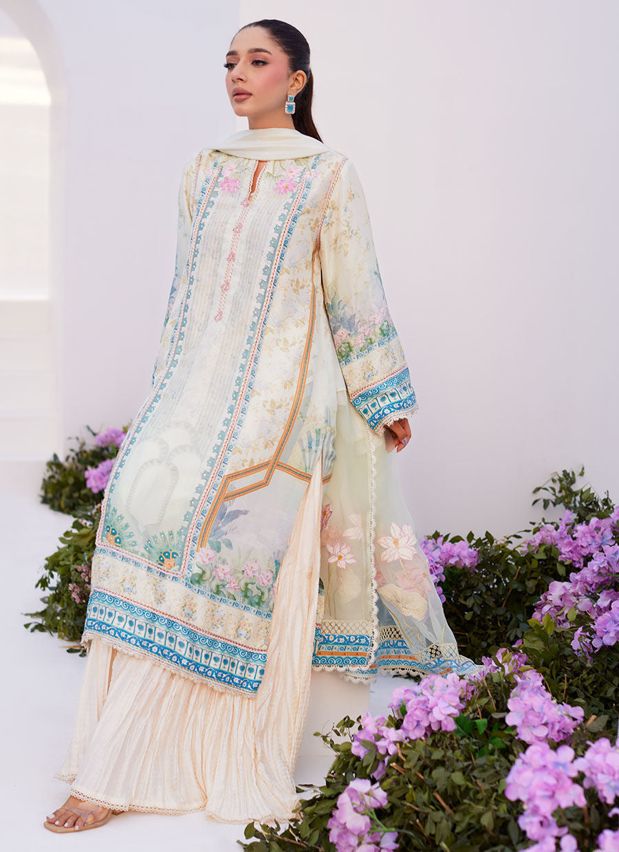 Farah Talib Aziz | Zaza Prints 24 | TURKISH AQUA SHIRT AND DUPATTA - by - Libasekhas UK - Registered Vendor of : Farah Talib Aziz - 100% Original Designer Dresss