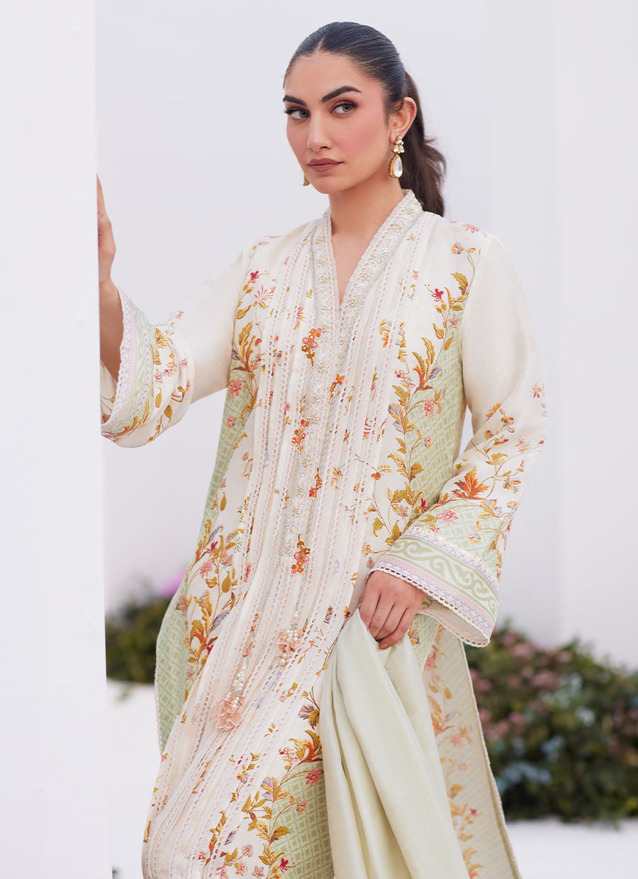 Farah Talib Aziz | Zaza Prints 24 | SAGE TRELLIS SHIRT AND DUPATTA - by - Libasekhas UK - Registered Vendor of : Farah Talib Aziz - 100% Original Designer Dresss