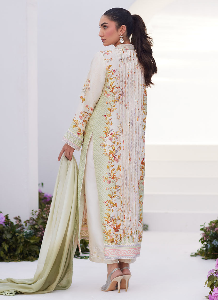 Farah Talib Aziz | Zaza Prints 24 | SAGE TRELLIS SHIRT AND DUPATTA - by - Libasekhas UK - Registered Vendor of : Farah Talib Aziz - 100% Original Designer Dresss