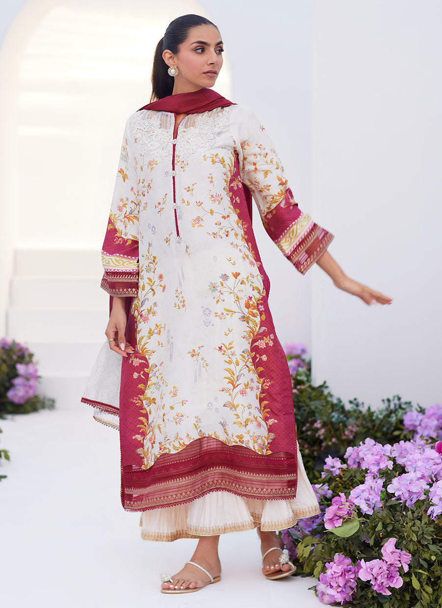 Farah Talib Aziz | Zaza Prints 24 | SANGRIA TRELLIS SHIRT AND DUPATTA - by - Libasekhas UK - Registered Vendor of : Farah Talib Aziz - 100% Original Designer Dresss