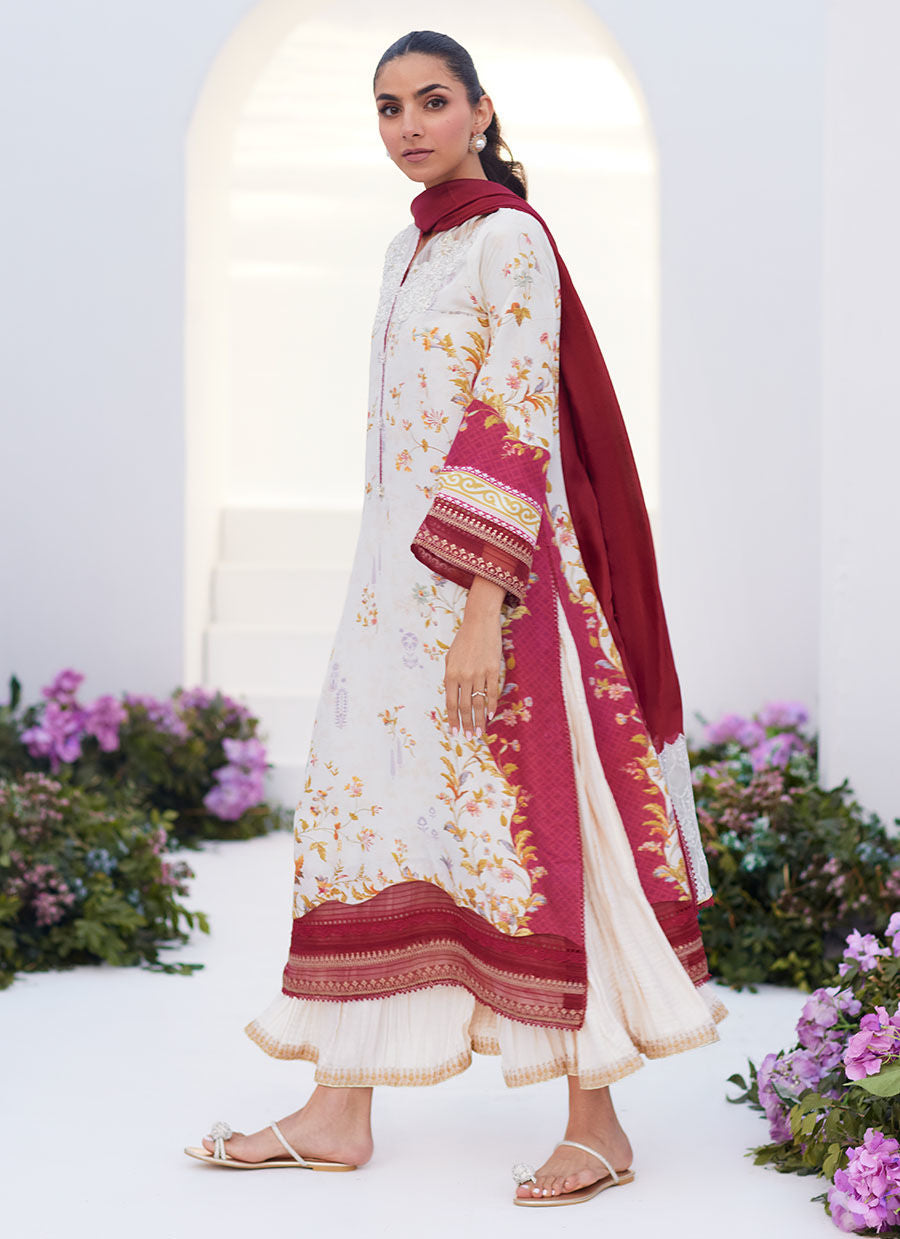 Farah Talib Aziz | Zaza Prints 24 | SANGRIA TRELLIS SHIRT AND DUPATTA - by - Libasekhas UK - Registered Vendor of : Farah Talib Aziz - 100% Original Designer Dresss