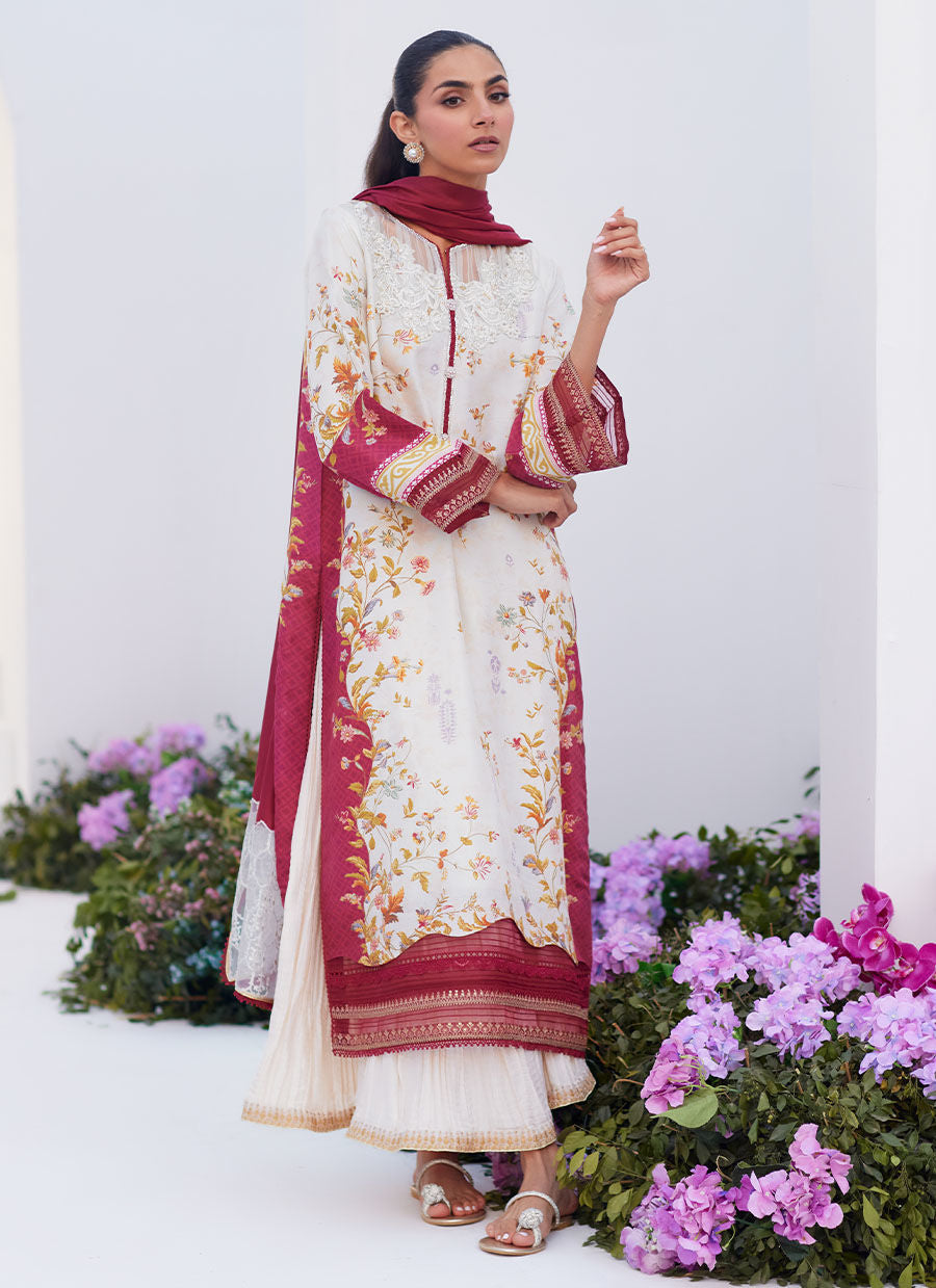 Farah Talib Aziz | Zaza Prints 24 | SANGRIA TRELLIS SHIRT AND DUPATTA - by - Libasekhas UK - Registered Vendor of : Farah Talib Aziz - 100% Original Designer Dresss