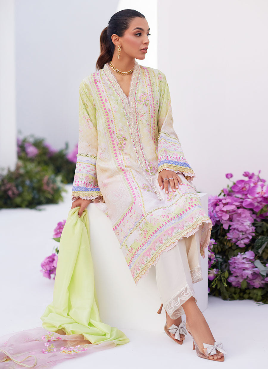 Farah Talib Aziz | Zaza Prints 24 | PEAR OMBRE SHIRT AND DUPATTA - by - Libasekhas UK - Registered Vendor of : Farah Talib Aziz - 100% Original Designer Dresss