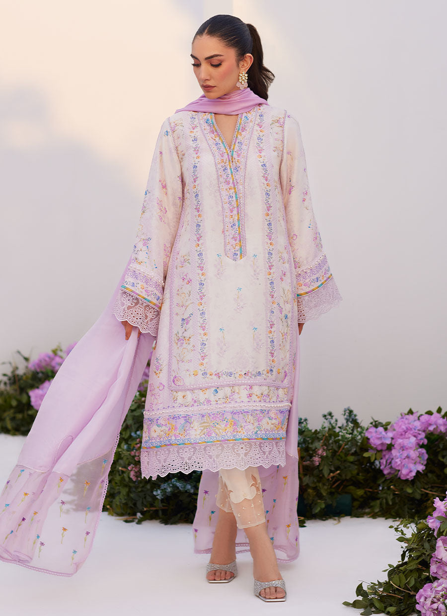 Farah Talib Aziz | Zaza Prints 24 | HEATHER LAVENDER SHIRT AND DUPATTA - by - Libasekhas UK - Registered Vendor of : Farah Talib Aziz - 100% Original Designer Dresss