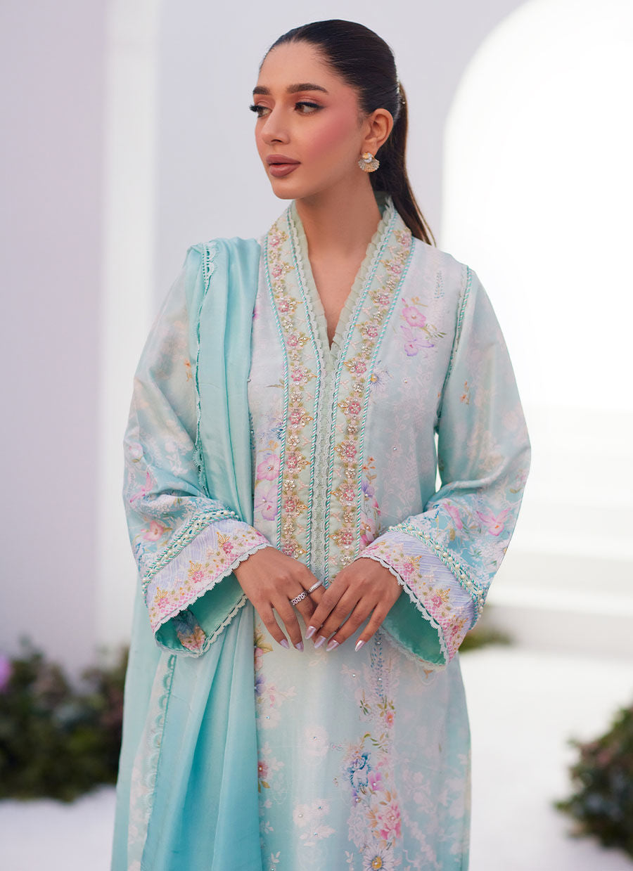 Farah Talib Aziz | Zaza Prints 24 | CYAN OMBRE SHIRT AND DUPATTA - Libasekhas