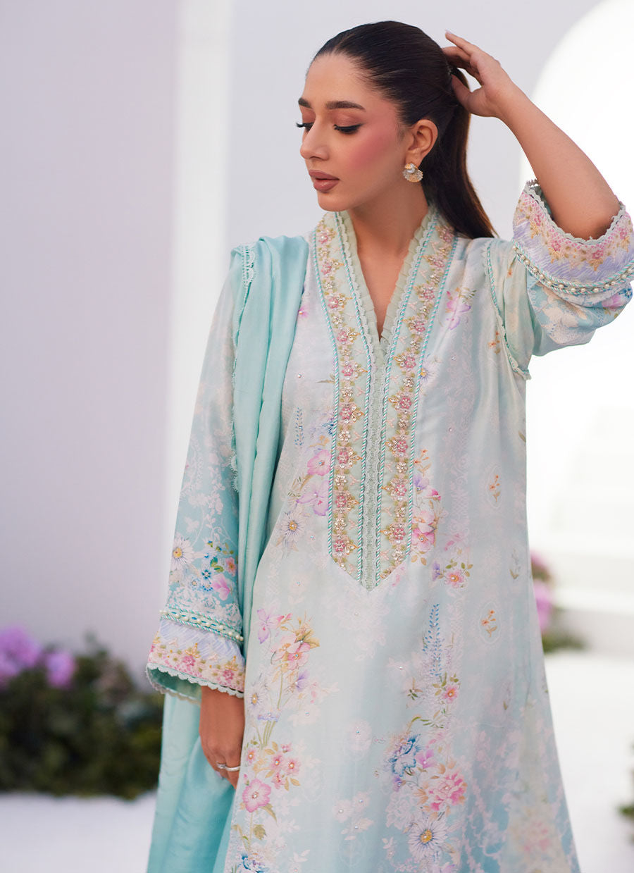 Farah Talib Aziz | Zaza Prints 24 | CYAN OMBRE SHIRT AND DUPATTA - Libasekhas