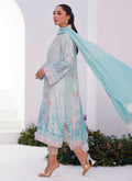 Farah Talib Aziz | Zaza Prints 24 | CYAN OMBRE SHIRT AND DUPATTA - Libasekhas
