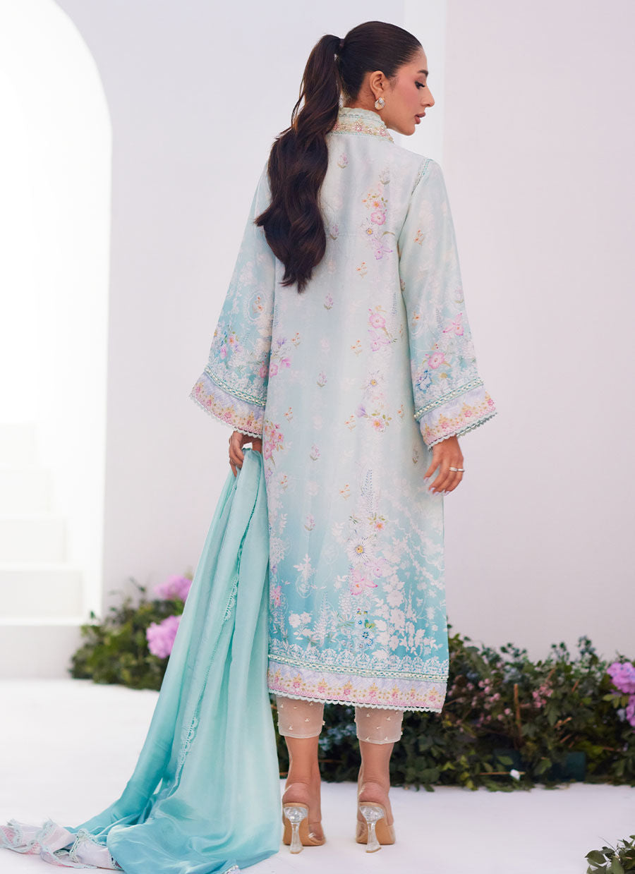 Farah Talib Aziz | Zaza Prints 24 | CYAN OMBRE SHIRT AND DUPATTA - Libasekhas