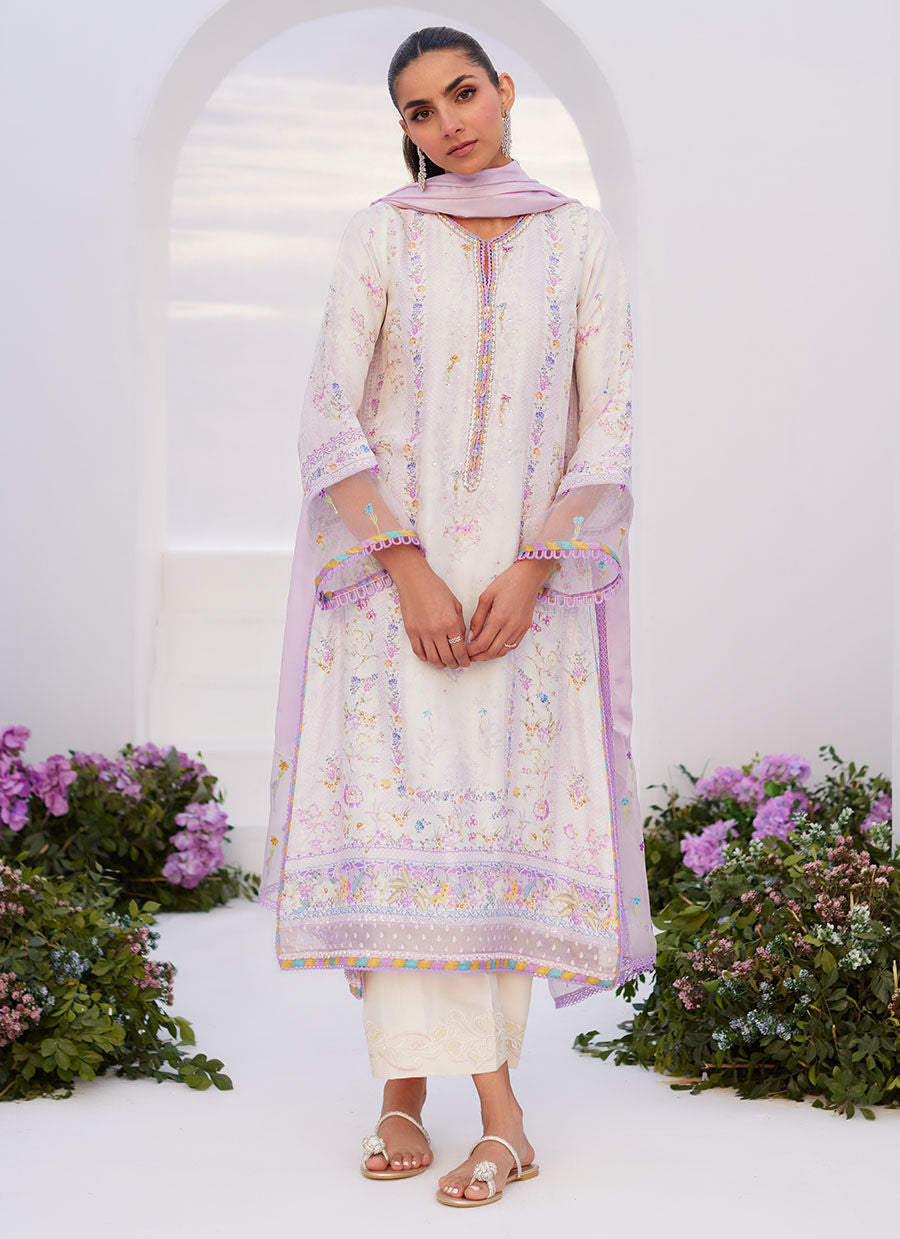 Farah Talib Aziz | Zaza Prints 24 | THISTLE LILAC SHIRT AND DUPATTA - by - Libasekhas UK - Registered Vendor of : Farah Talib Aziz - 100% Original Designer Dresss