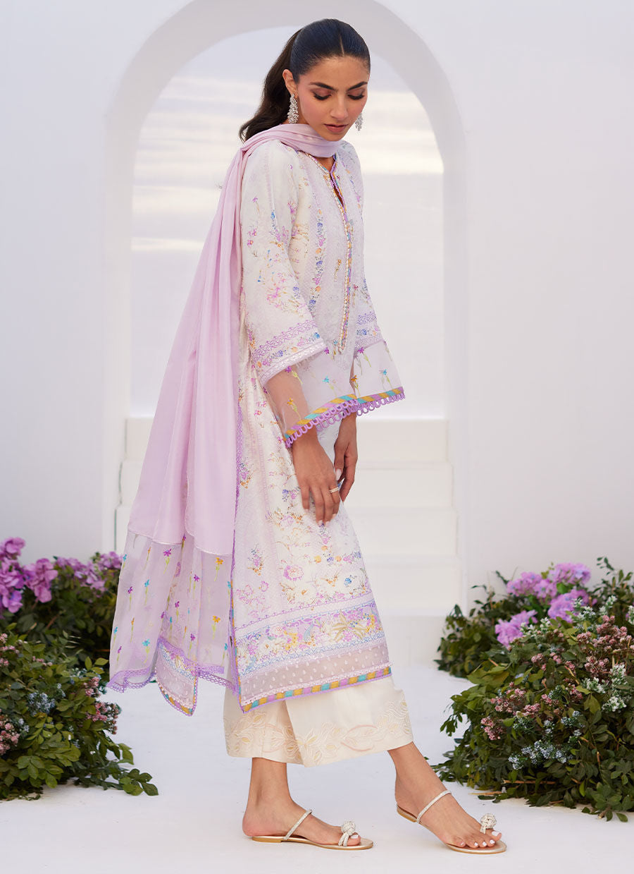 Farah Talib Aziz | Zaza Prints 24 | THISTLE LILAC SHIRT AND DUPATTA - by - Libasekhas UK - Registered Vendor of : Farah Talib Aziz - 100% Original Designer Dresss