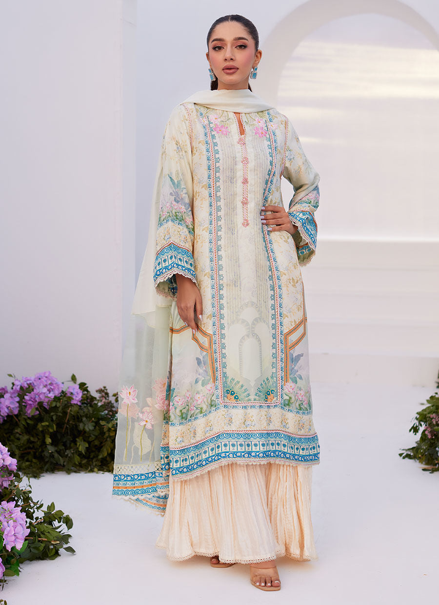 Farah Talib Aziz | Zaza Prints 24 | TURKISH AQUA SHIRT AND DUPATTA - by - Libasekhas UK - Registered Vendor of : Farah Talib Aziz - 100% Original Designer Dresss