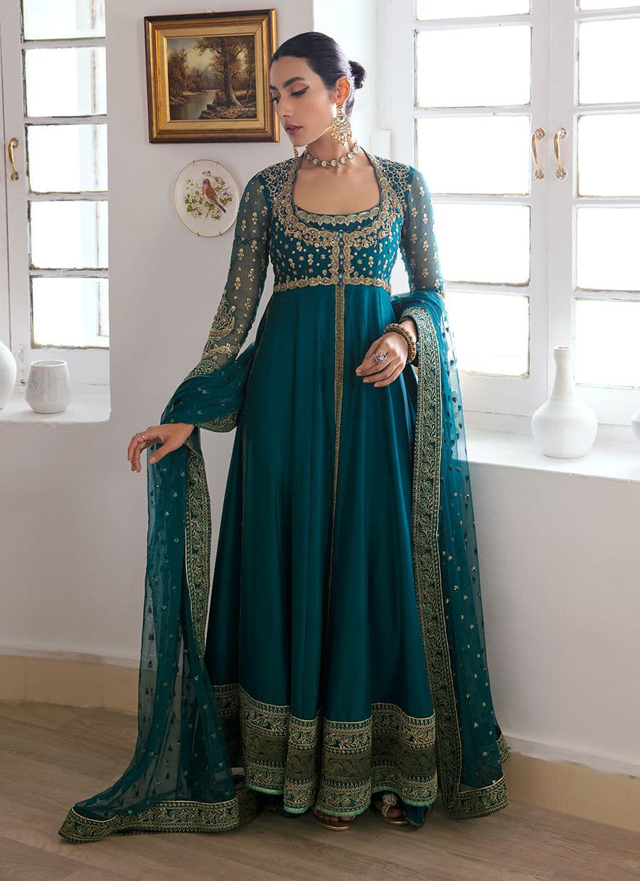 Farah Talib Aziz | Mayna Festive Luxe | AFRA TEAL - by - Libasekhas UK - Registered Vendor of : Farah Talib Aziz - 100% Original Designer Dresss