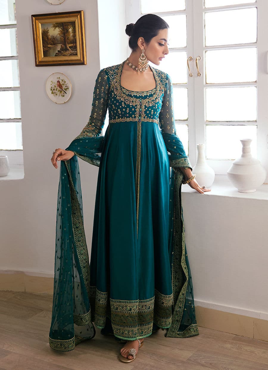 Farah Talib Aziz | Mayna Festive Luxe | AFRA TEAL - by - Libasekhas UK - Registered Vendor of : Farah Talib Aziz - 100% Original Designer Dresss