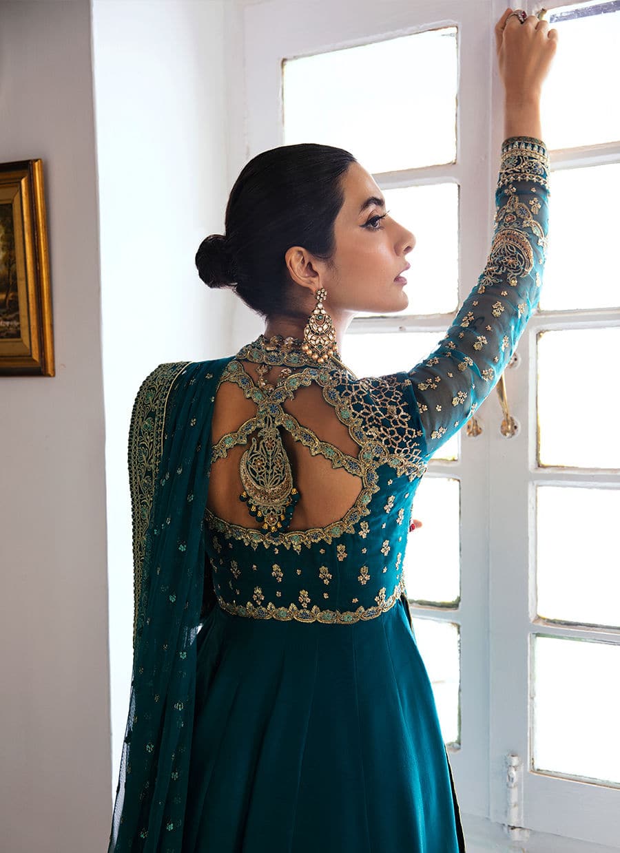 Farah Talib Aziz | Mayna Festive Luxe | AFRA TEAL - by - Libasekhas UK - Registered Vendor of : Farah Talib Aziz - 100% Original Designer Dresss