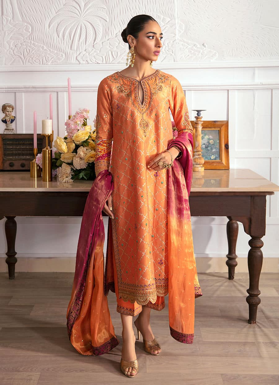 Farah Talib Aziz | Mayna Festive Luxe | ALEEN APRICOT - by - Libasekhas UK - Registered Vendor of : Farah Talib Aziz - 100% Original Designer Dresss