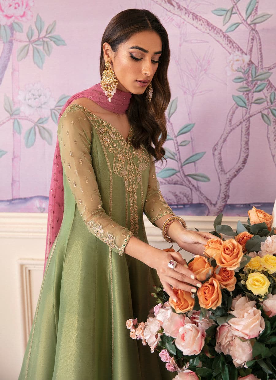 Farah Talib Aziz | Mayna Festive Luxe | ANISA APPLE GREEN - by - Libasekhas UK - Registered Vendor of : Farah Talib Aziz - 100% Original Designer Dresss