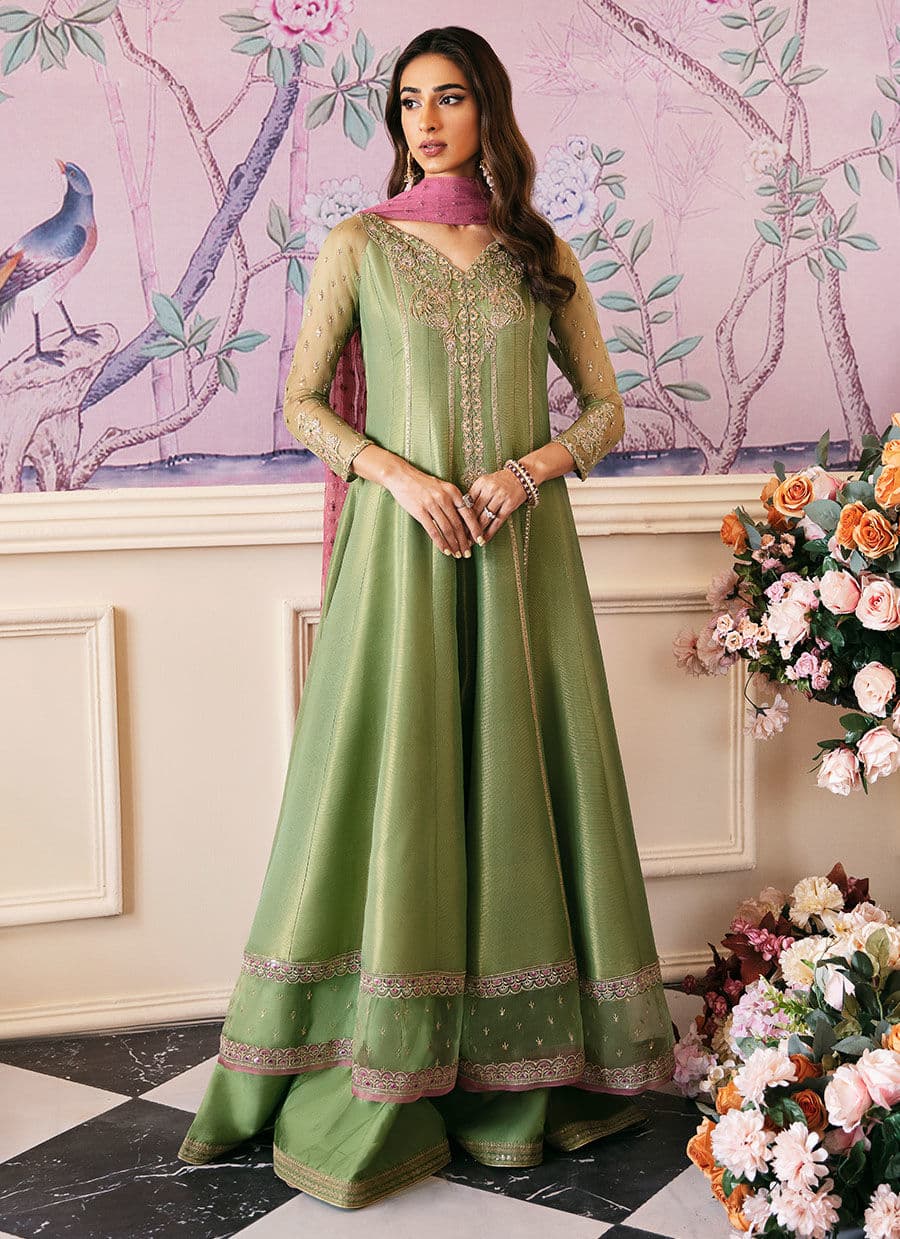 Farah Talib Aziz | Mayna Festive Luxe | ANISA APPLE GREEN - by - Libasekhas UK - Registered Vendor of : Farah Talib Aziz - 100% Original Designer Dresss