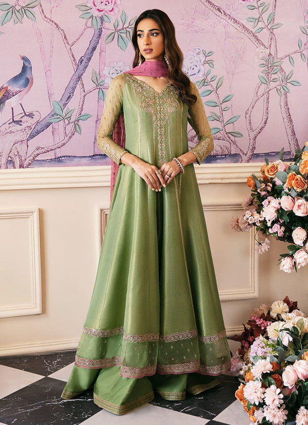 Farah Talib Aziz | Mayna Festive Luxe | ANISA APPLE GREEN - by - Libasekhas UK - Registered Vendor of : Farah Talib Aziz - 100% Original Designer Dresss