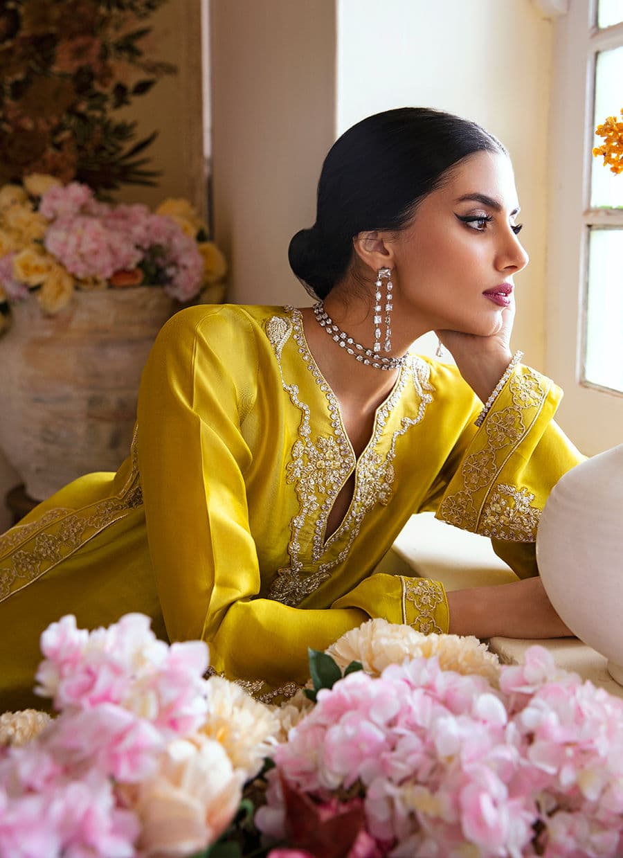 Farah Talib Aziz | Mayna Festive Luxe | Veesta Lime - by - Libasekhas UK - Registered Vendor of : Farah Talib Aziz - 100% Original Designer Dresss